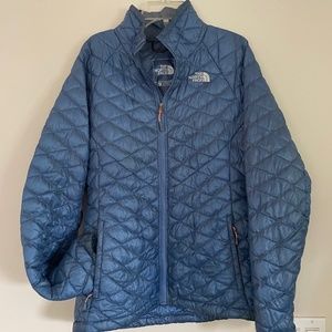 North Face small slate blue zip puffy jacket